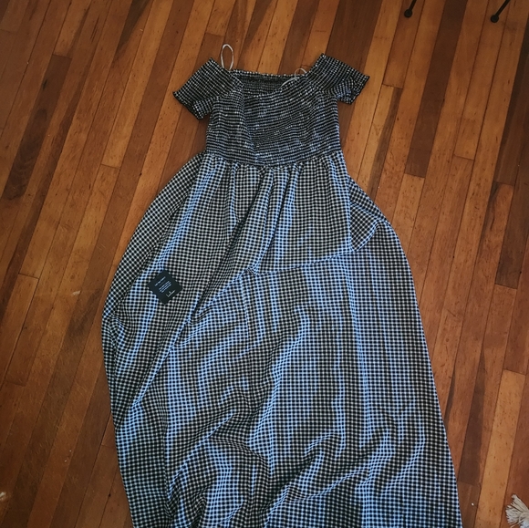 Lulus Gingham Off Shoulder Black and White Gingham Long Dress New - Women XL - Picture 6 of 6